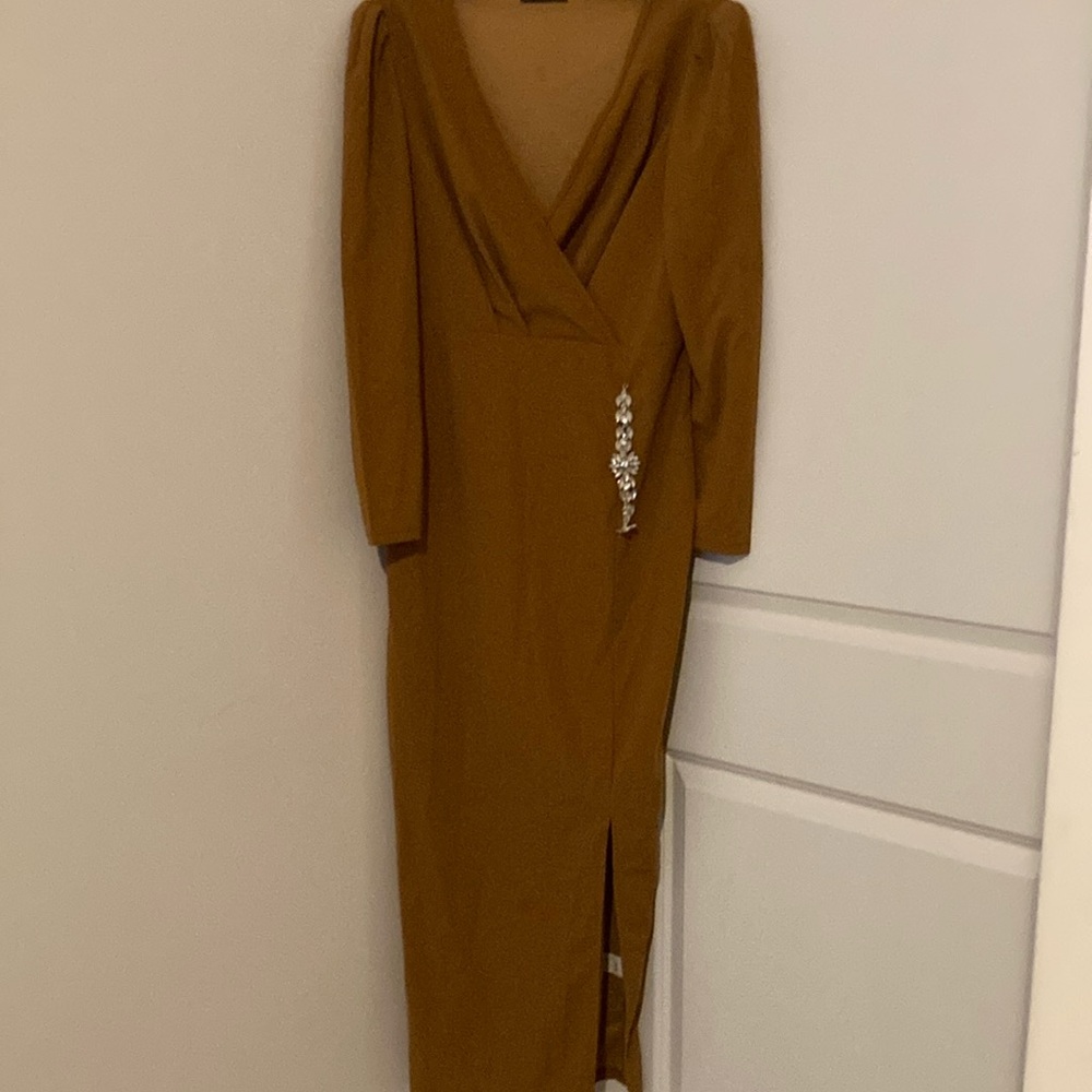 Elegant Brown Dress with Embellishment